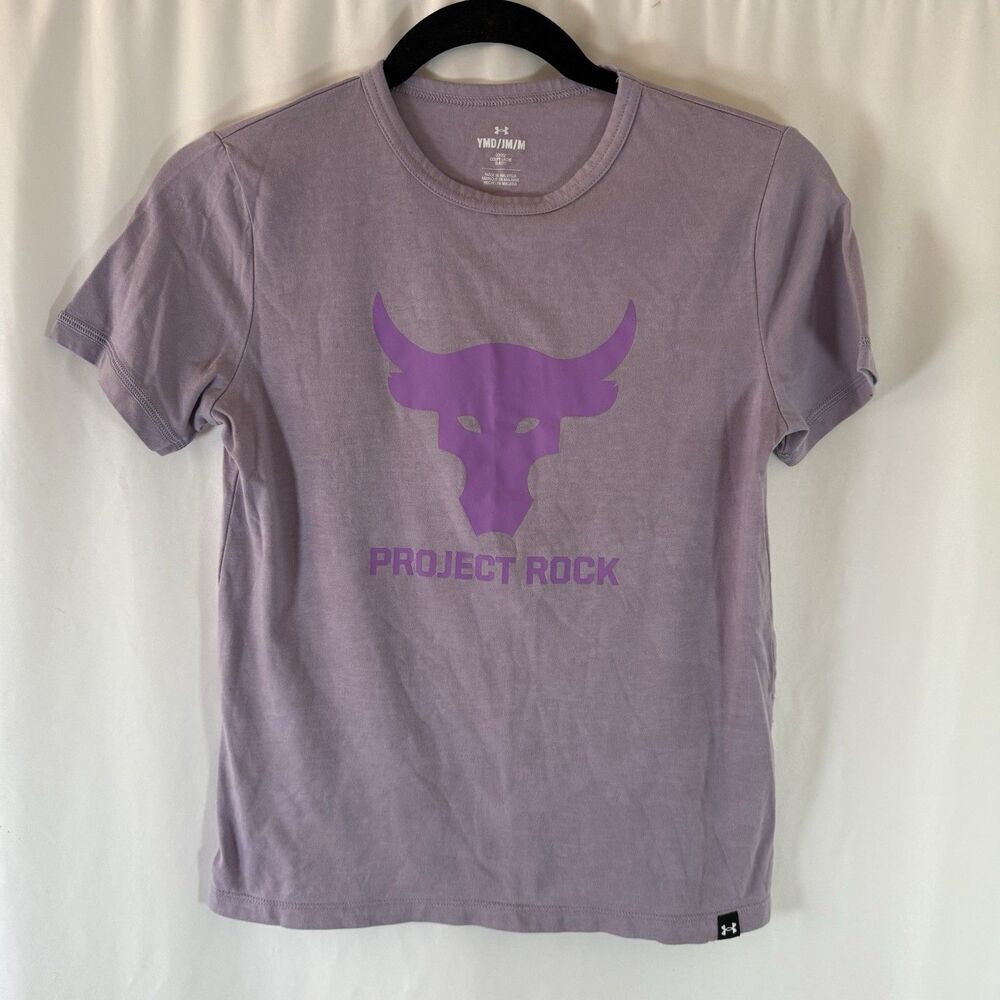 Project Rock Under Armour Shirt Kids YMD Youth Medium Purple Short Sleeve Crew